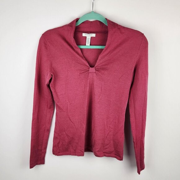 Banana Republic Factory 100% Merino Wool Bow V-neck Sweater sz S Flawed - Picture 1 of 8